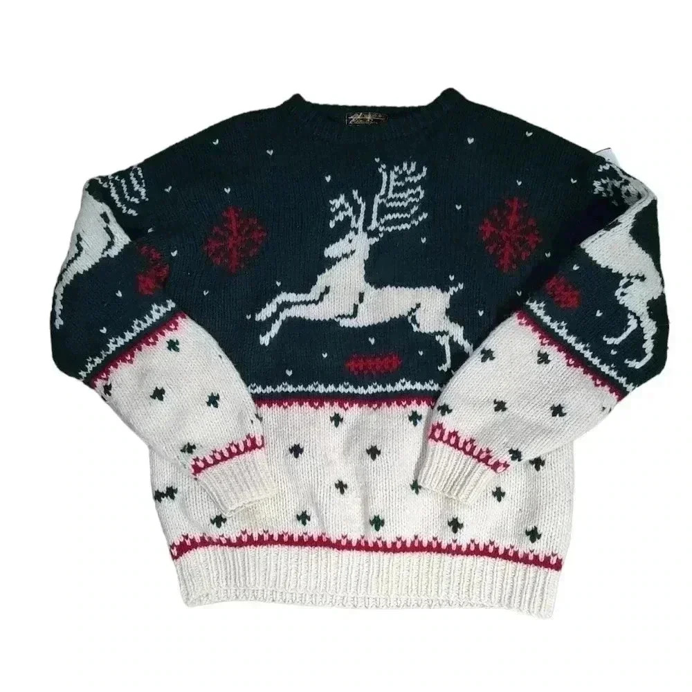 Eddie Bauer Black and White Reindeer Sweater